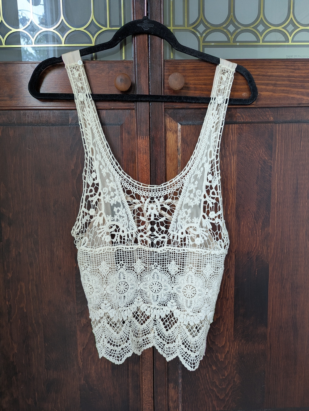 Bridal Crochet Lace Tank Top with Satin Ribbon Closure - Cream